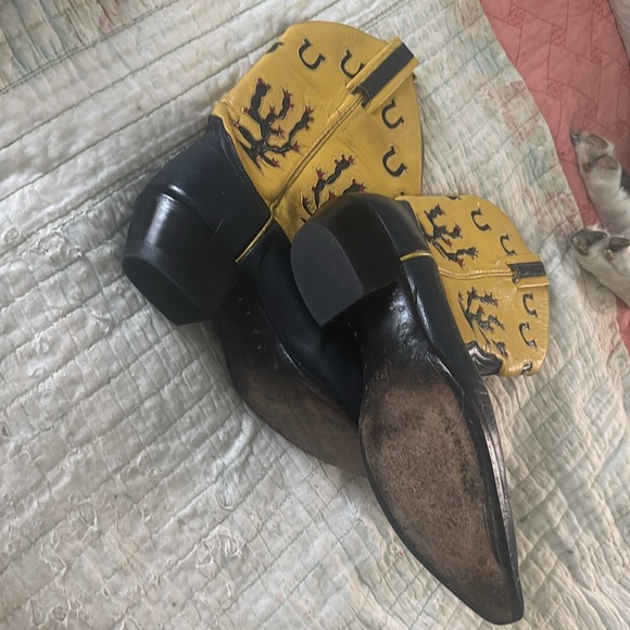LARRY MAHAN Women's GORGEOUS Vintage Inlay Yellow and Blue Cowboy Boots - Picture 4 of 8